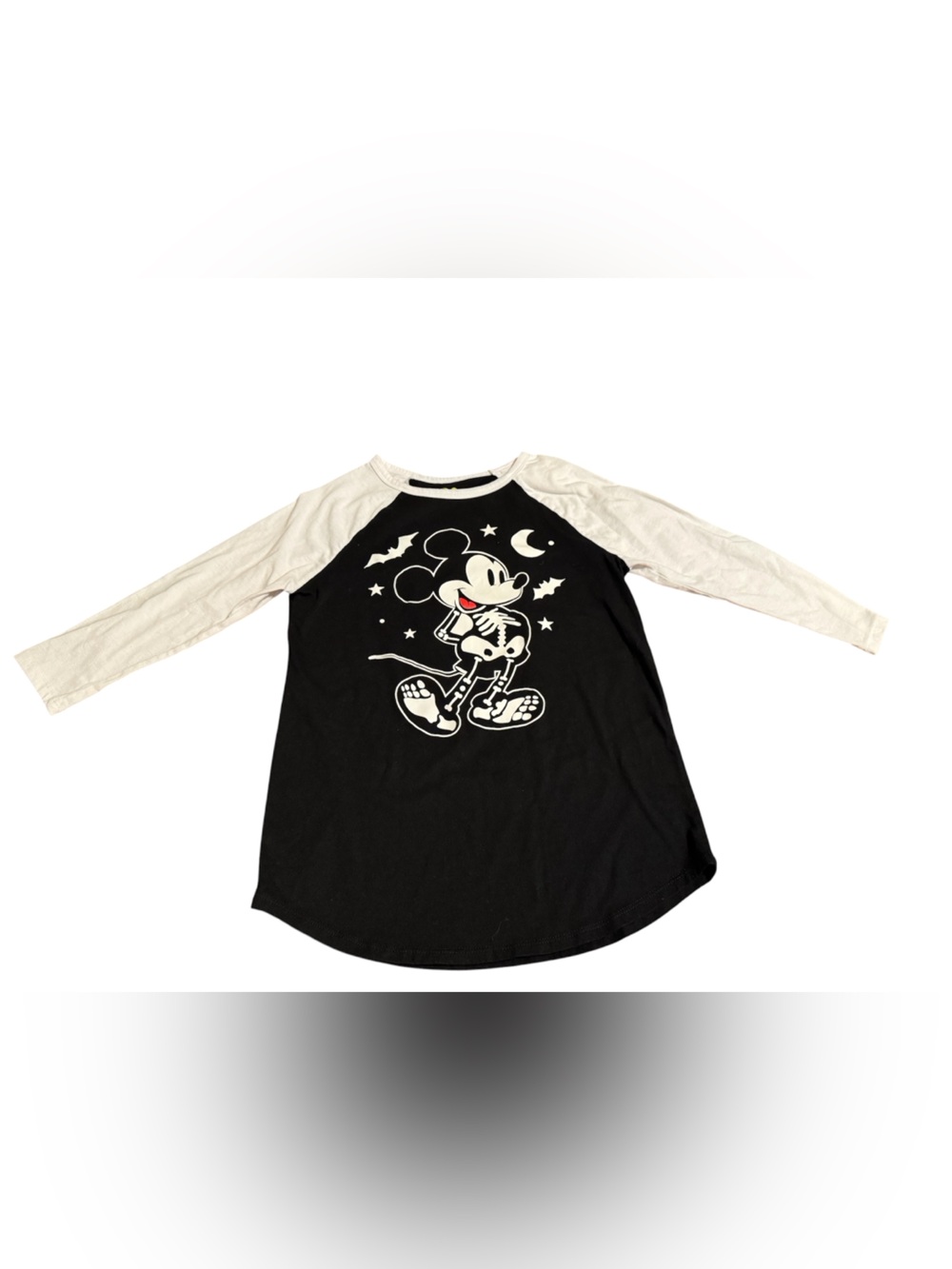 Disney glow in the dark Mickey Mouse skeleton raglan baseball size small